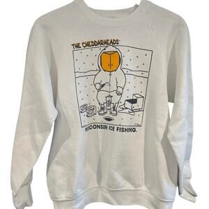 Vintage 90s The Cheddarheads Wisconsin Ice Fishing Humor Crewneck Adult Large